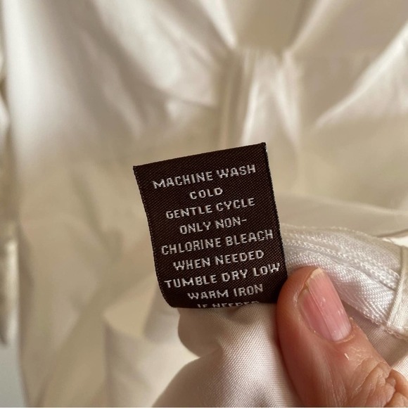 Adrienne Vittadini White Collared Babydoll Collared Blouse Shirred Sleeves Small - Picture 8 of 9